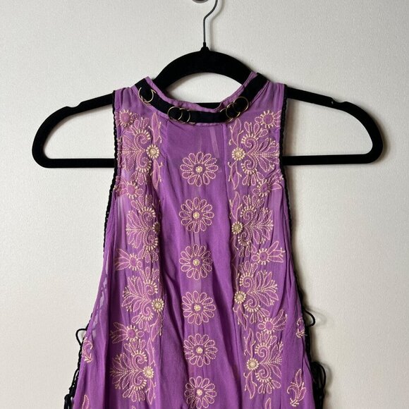 Free People Sunset Kisses Embroidered Lilac Sheer Tunic Top women’s medium - Picture 3 of 10